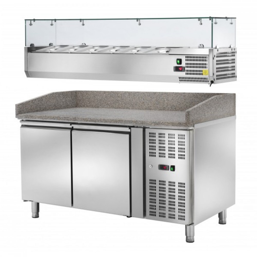 Masa rece refrigerare preparare pizza 2 usi si vitrina ingrediente Amitek AK2602TN-AK15433